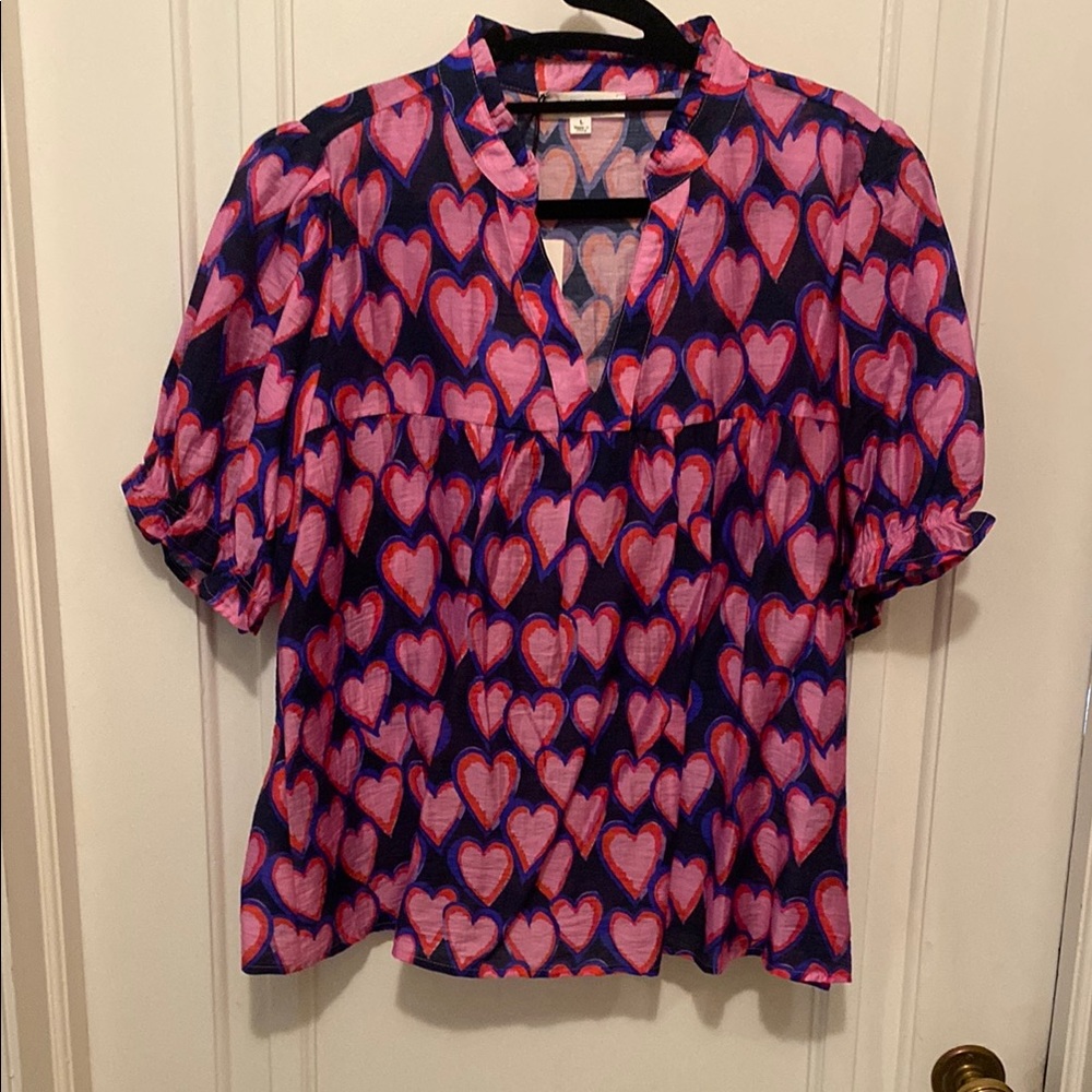 NWT THML Heart Patterned Blouse, Sz L